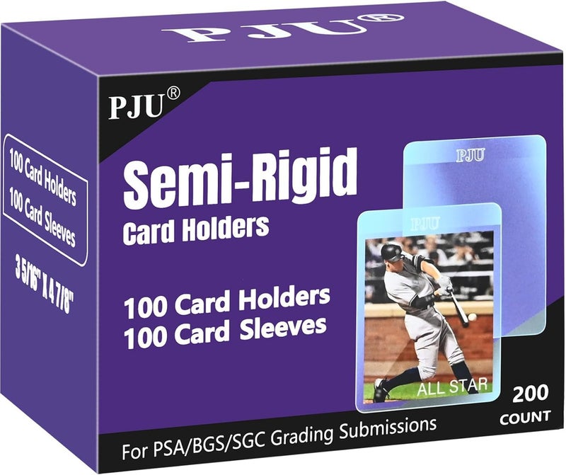 PJU 100ct Semi Rigid Card Holders & 100ct Card Sleeves for PSA, SGC, BGS, CSG Graded Card Submissions, Semi Rigid Baseball Cards Sleeves Protectors, PSA Graded Trading Cards Sleeve - Image 1